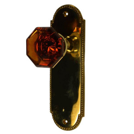 ##Antique Hardware## Arched Beaded Backplate Door Set with Octagon Amber Glass Door Knobs (Several Finishes Available)