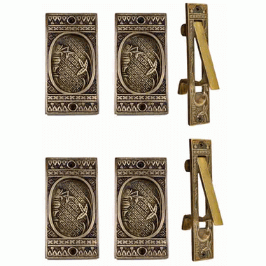 COPPER MOUNTAIN HARDWARE Broken Leaf Double Pocket Passage Style Door Set (Antique Brass)