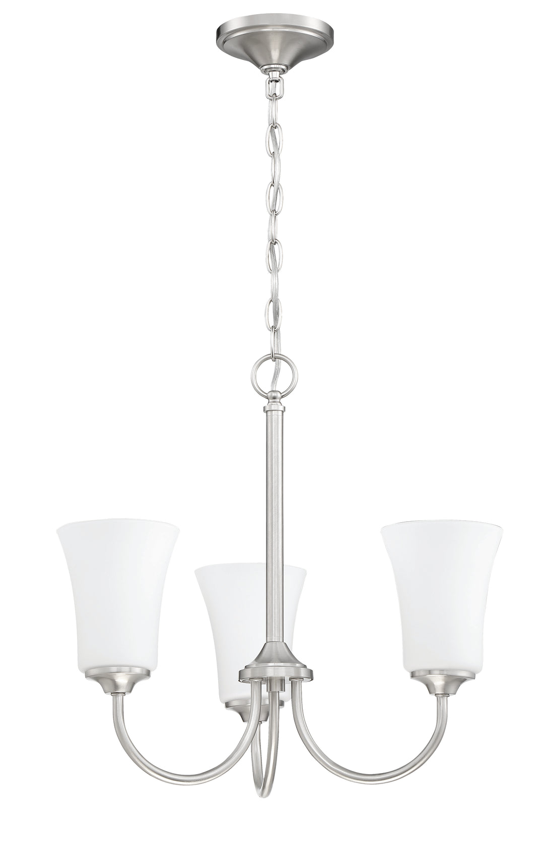 CRAFTMADE Gwyneth 3 Light Chandelier in Brushed Polished Nickel (White Glass)