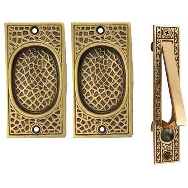 COPPER MOUNTAIN HARDWARE Craftsman Pattern Single Pocket Passage Style Door Set (Antique Brass Finish)