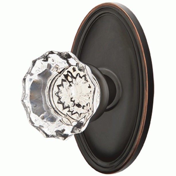 EMTEK Crystal Astoria Door Knob Set With Oval Rosette=