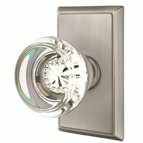 EMTEK Crystal Georgetown Door Knob Set With Rectangular Rosette