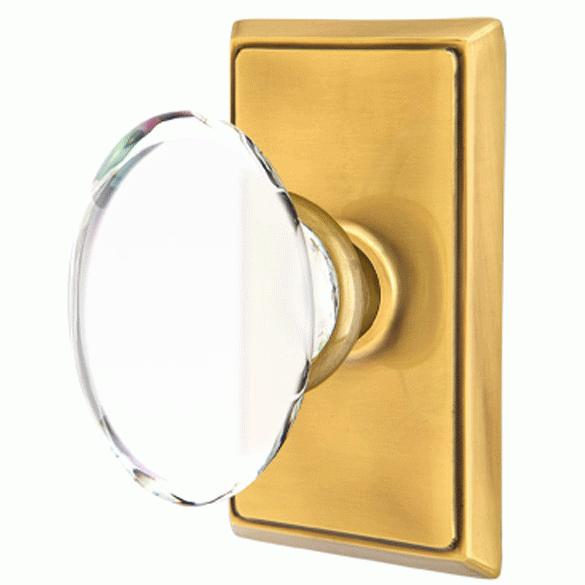 EMTEK Crystal Hampton Door Knob Set With Rectangular Rosette