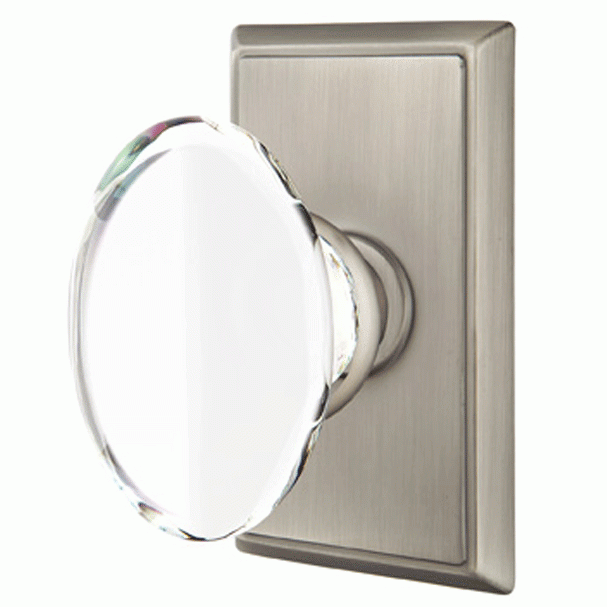 EMTEK Crystal Hampton Door Knob Set With Rectangular Rosette