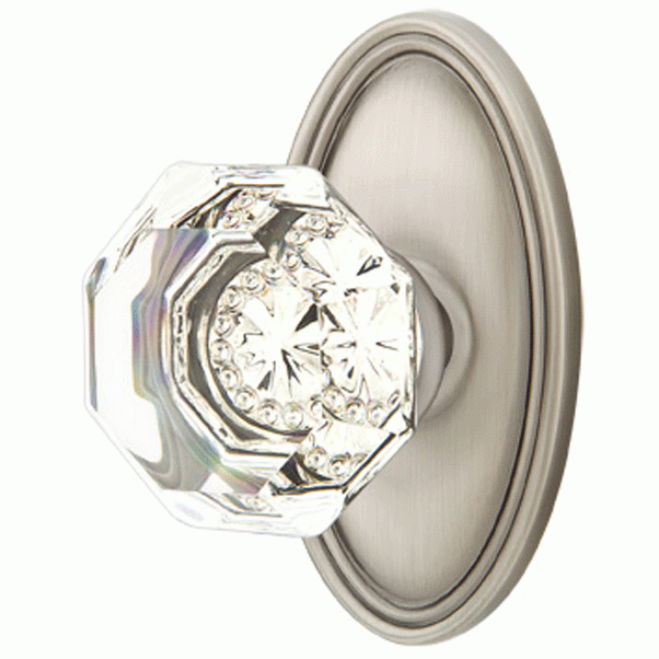 EMTEK Emtek Crystal Old Town Clear Door Knob Set With Oval Rosette