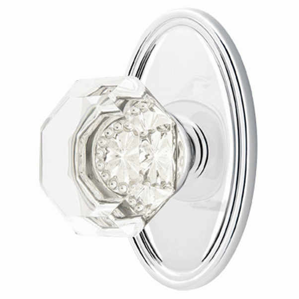 EMTEK Emtek Crystal Old Town Clear Door Knob Set With Oval Rosette