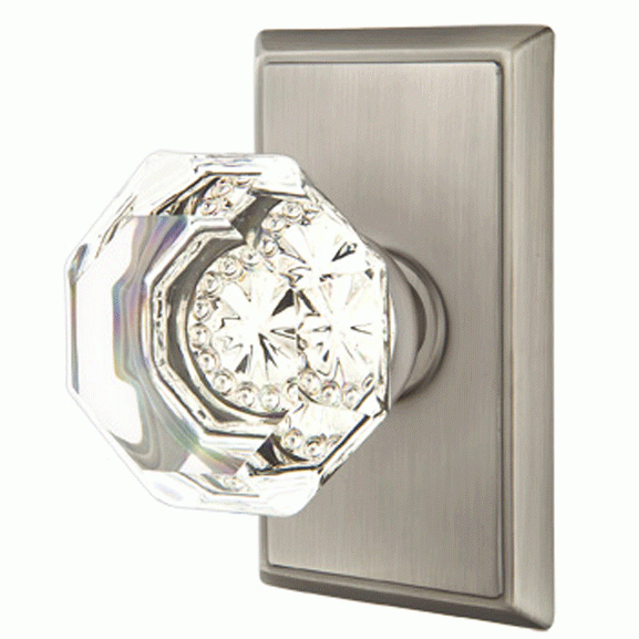 EMTEK Emtek Crystal Old Town Clear Door Knob Set With Rectangular Rosette