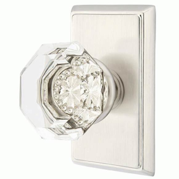 EMTEK Emtek Crystal Old Town Clear Door Knob Set With Rectangular Rosette