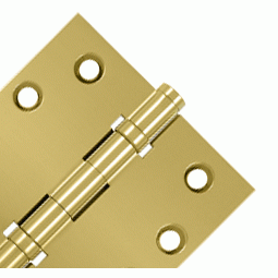 Pair 4 Inch X 4 Inch Double Ball Bearing Hinge Interchangeable Finials (Square Corner, PVD Polished Brass Finish) DELTANA