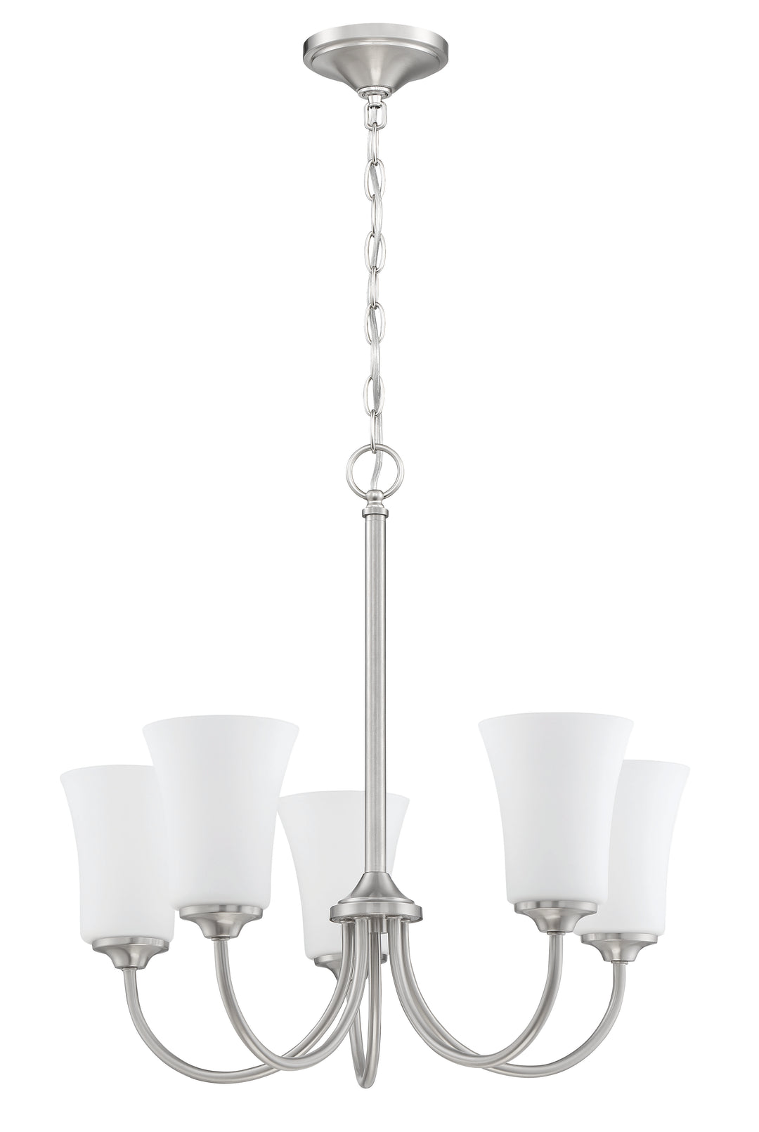 CRAFTMADE Gwyneth 5 Light Chandelier in Brushed Polished Nickel (White Glass)