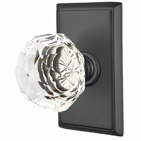 EMTEK Diamond Crystal Door Knob Set With Rectangular Rosette