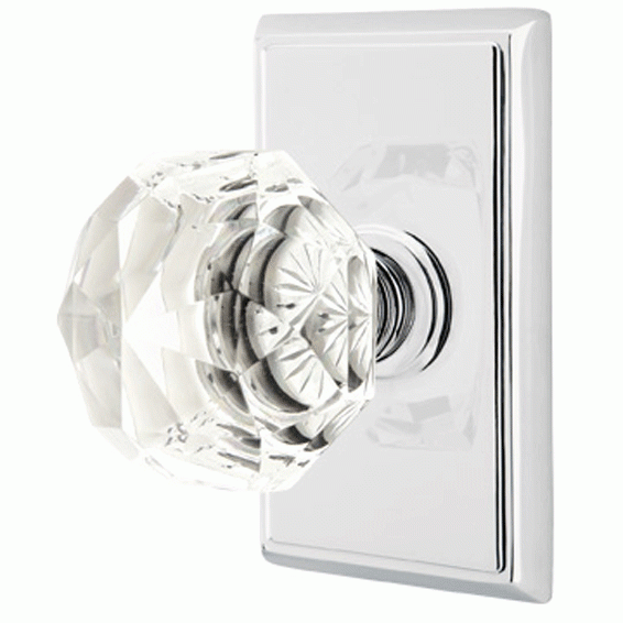 EMTEK Diamond Crystal Door Knob Set With Rectangular Rosette