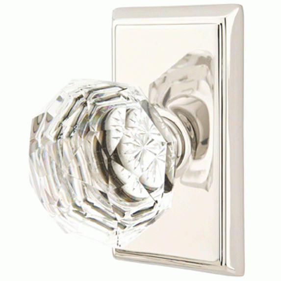 EMTEK Diamond Crystal Door Knob Set With Rectangular Rosette