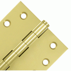 Pair 4 Inch X 4 Inch Solid Brass Hinge Interchangeable Finials (Square Corner, Polished Brass Finish) DELTANA