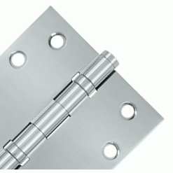 Pair 4 Inch X 4 Inch Double Ball Bearing Hinge Interchangeable Finials (Square Corner, Chrome Finish) DELTANA