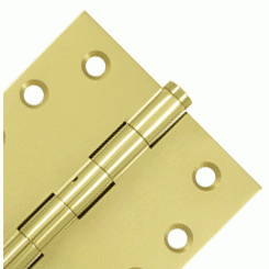 Pair 4 Inch X 4 Inch Non-Removable Pin Hinge Interchangeable Finials (Square Corner, Polished Brass Finish) DELTANA