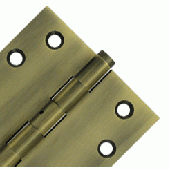 Pair 4 Inch X 4 Inch Non-Removable Pin Hinge Interchangeable Finials (Square Corner, Polished Brass Finish) DELTANA