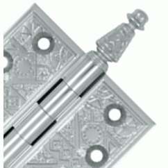 DELTANA 3 1/2 X 3 1/2 Inch Solid Brass Ornate Finial Style Hinge Chrome Finish