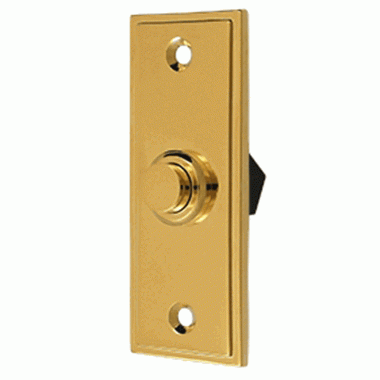 DELTANA Bell Buttons, Solid Brass Bell Button, Rectangular Contemporary (Polished Brass Finish)