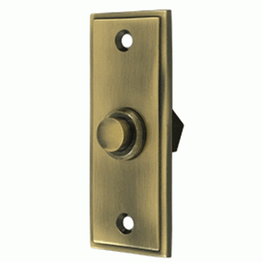 DELTANA Bell Buttons, Solid Brass Bell Button, Rectangular Contemporary (Antique Brass Finish)