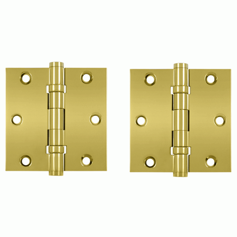 3 1/2 X 3 1/2 Inch Double Ball Bearing Hinge Interchangeable Finials (Square Corner, PVD Polished Brass Finish) DELTANA