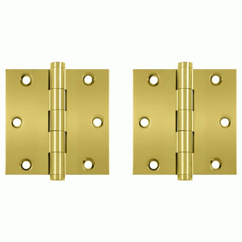 3 1/2 X 3 1/2 Inch Solid Brass Hinge Interchangeable Finials (Square Corner, PVD Polished Brass Finish) DELTANA