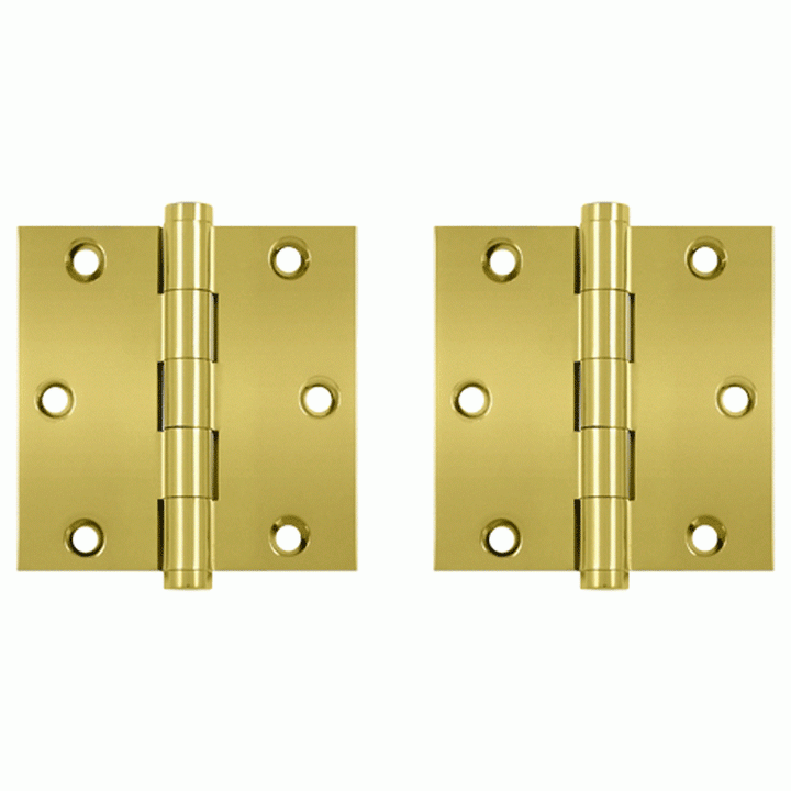 3 1/2 X 3 1/2 Inch Solid Brass Hinge Interchangeable Finials (Square Corner, PVD Polished Brass Finish) DELTANA