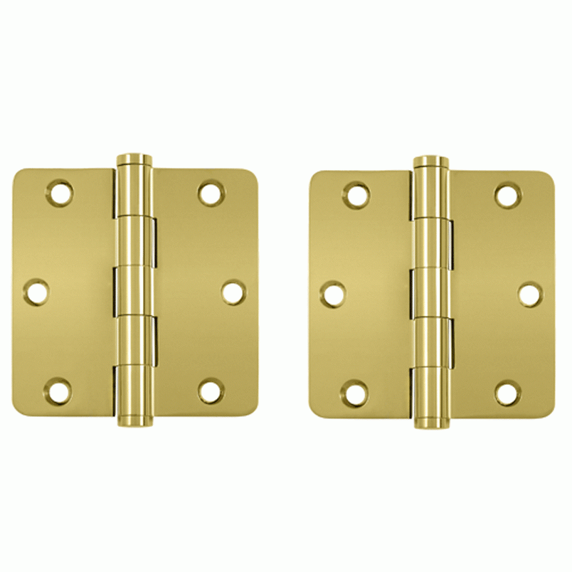 DELTANA Pair 3 1/2 Inch X 3 1/2 Inch Solid Brass Hinge Interchangeable Finials (1/4 Radius Corner, PVD Polished Brass Finish)