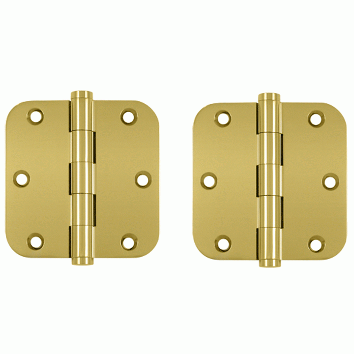 DELTANA Pair 3 1/2 Inch X 3 1/2 Inch Solid Brass Hinge Interchangeable Finials (5/8 Radius Corner, PVD Polished Brass Finish)