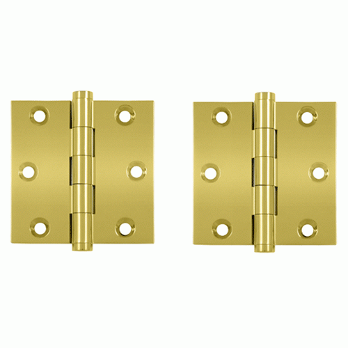 DELTANA 3 X 3 Inch Solid Brass Hinge Interchangeable Finials (Square Corner, PVD Polished Brass Finish)