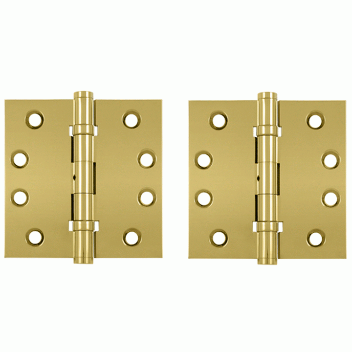 4 Inch X 4 Inch Ball Bearing Hinge Interchangeable Finials (Square Corner, PVD Polished Brass Finish) DELTANA