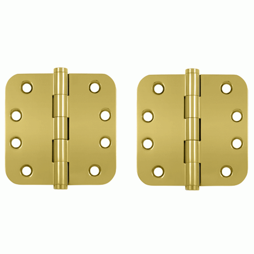 DELTANA 4 Inch X 4 Inch Solid Brass Hinge (5/8 Radius Corner, PVD Polished Brass Finish)