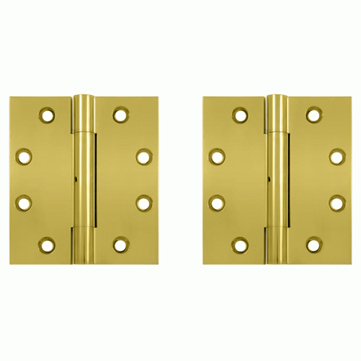 DELTANA 4 1/2 Inch X 4 Inch Solid Brass Wide Throw Hinge (Square Corner, PVD Polished Brass Finish)