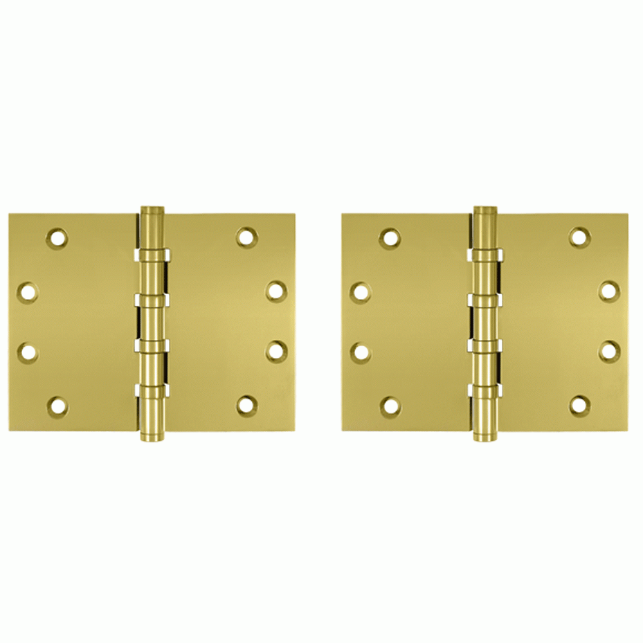 DELTANA 4 1/2 Inch X 6 Inch Solid Brass Wide Throw Hinge (Square Corner, PVD Polished Brass Finish)