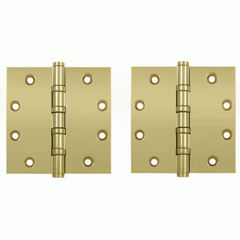 DELTANA 4 1/2 Inch X 4 1/2 Inch Solid Brass Four Ball Bearing Square Hinge (PVD Polished Brass Finish)