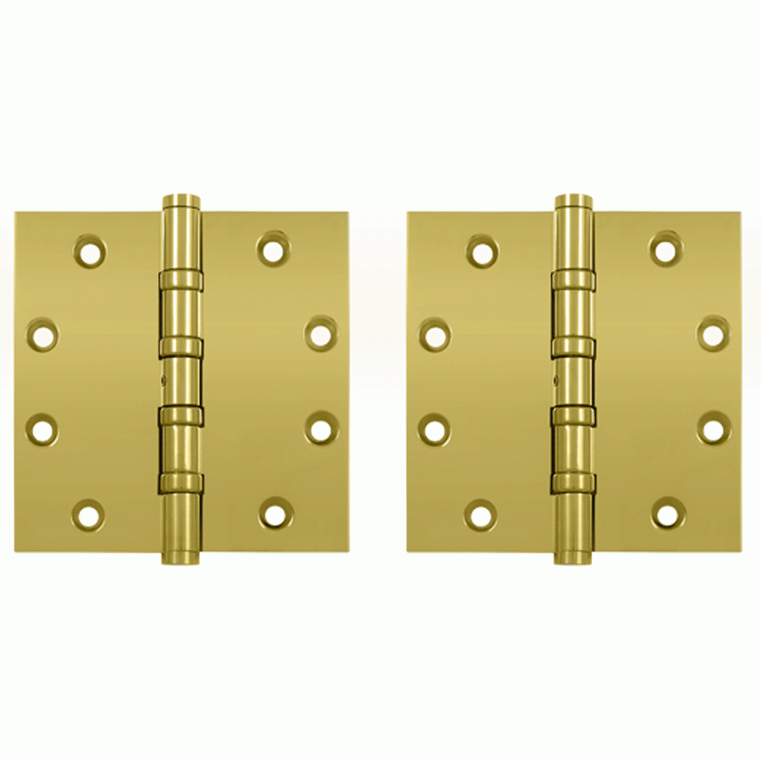 DELTANA 4 1/2 Inch X 4 1/2 Inch Solid Brass Non-Removable Pin Square Hinge (PVD Polished Brass Finish)