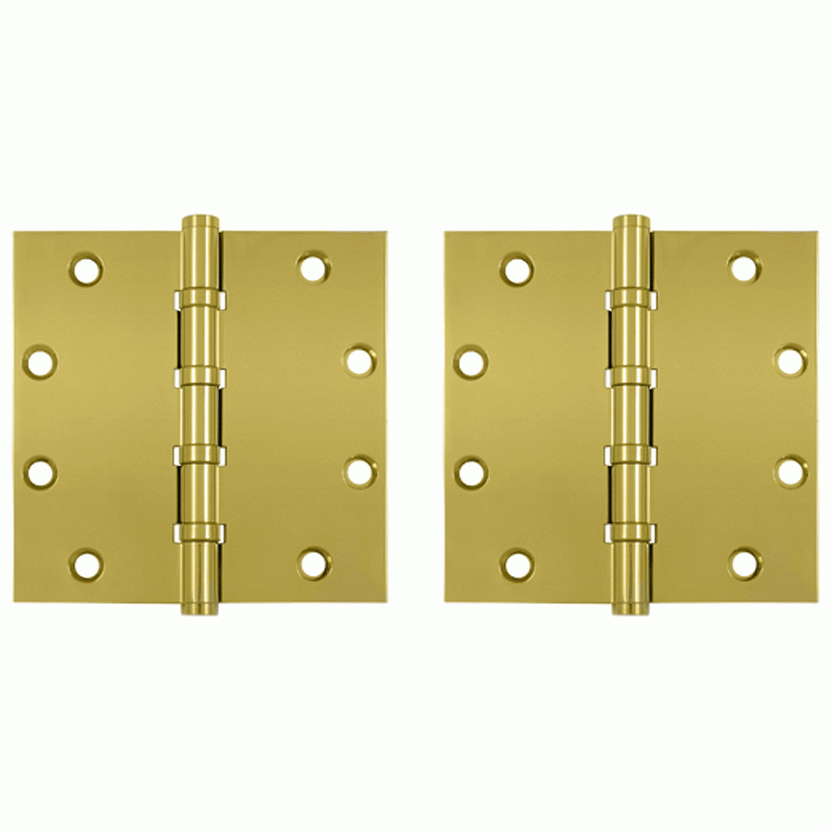 DELTANA 5 Inch X 5 Inch Solid Brass Four Ball Bearing Square Hinge (PVD Polished Brass Finish)