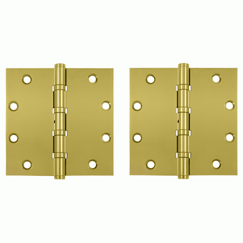 DELTANA 5 Inch X 5 Inch Solid Brass Non-Removable Pin Square Hinge (PVD Polished Brass Finish)