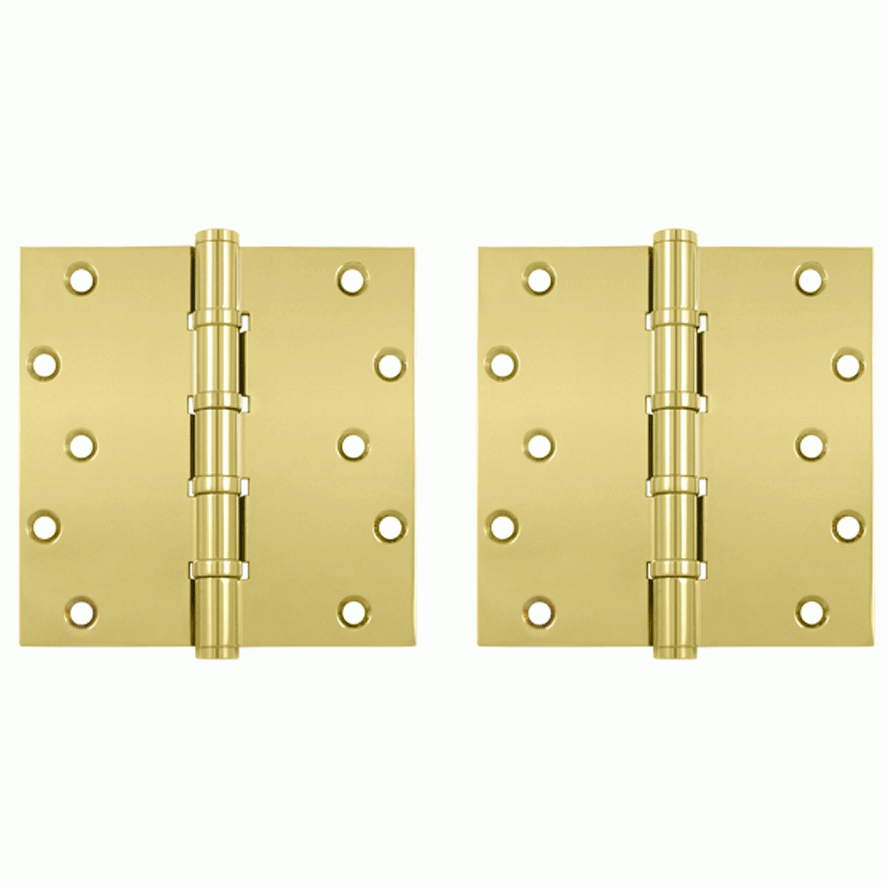 DELTANA 6 Inch X 6 Inch Solid Brass Ball Bearing Square Hinge (PVD Polished Brass Finish)