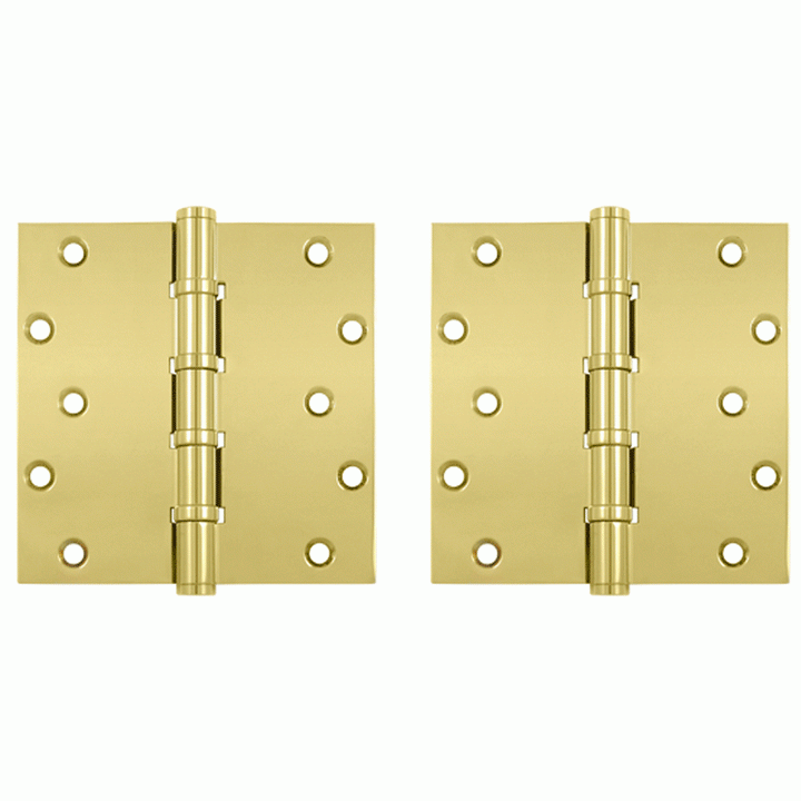 6 Inch X 6 Inch Solid Brass Ball Bearing Square Hinge (PVD Polished Brass Finish) DELTANA