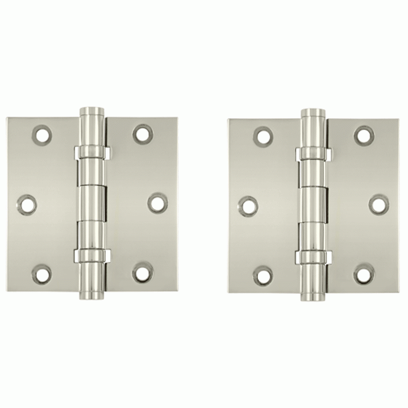 3 1/2 X 3 1/2 Inch Double Ball Bearing Hinge Interchangeable Finials (Square Corner, Polished Nickel Finish) DELTANA