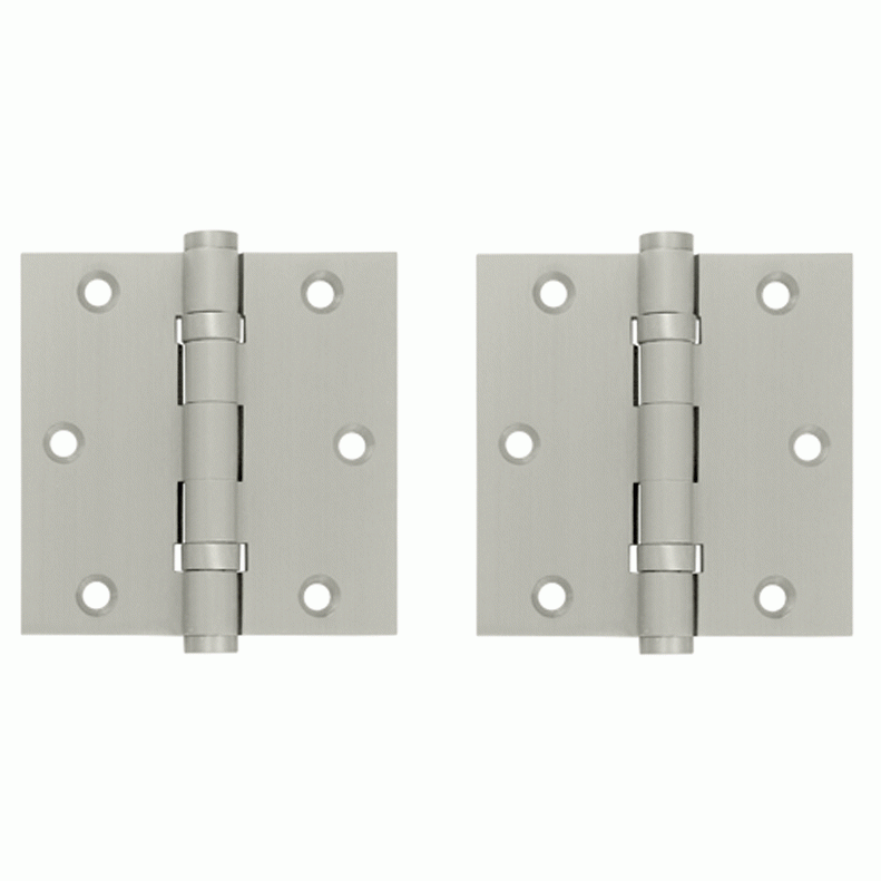 3 1/2 X 3 1/2 Inch Double Ball Bearing Hinge Interchangeable Finials (Square Corner, Brushed Nickel Finish) DELTANA