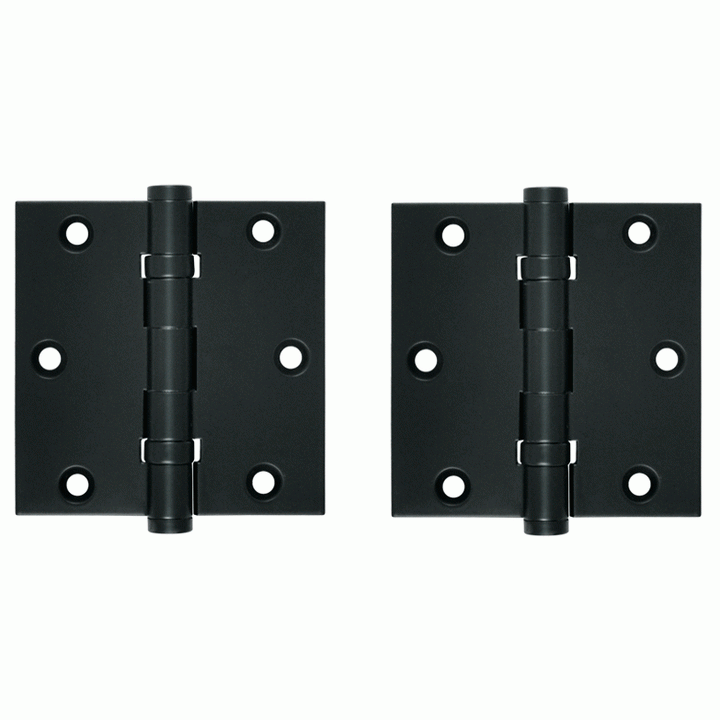 3 1/2 X 3 1/2 Inch Double Ball Bearing Hinge Interchangeable Finials (Square Corner, Paint Black Finish) DELTANA