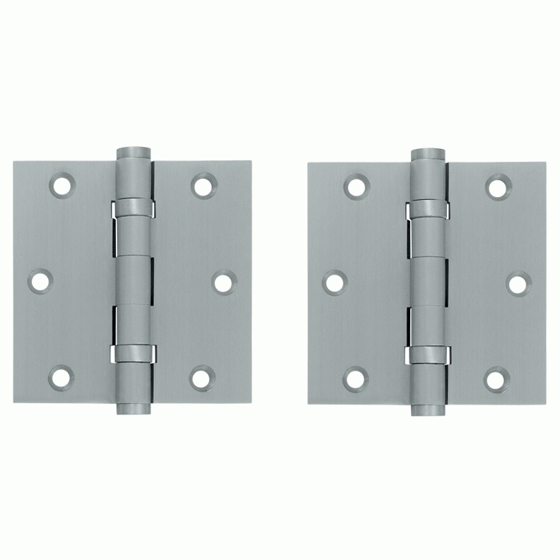 3 1/2 X 3 1/2 Inch Double Ball Bearing Hinge Interchangeable Finials (Square Corner, Brushed Chrome Finish) DELTANA