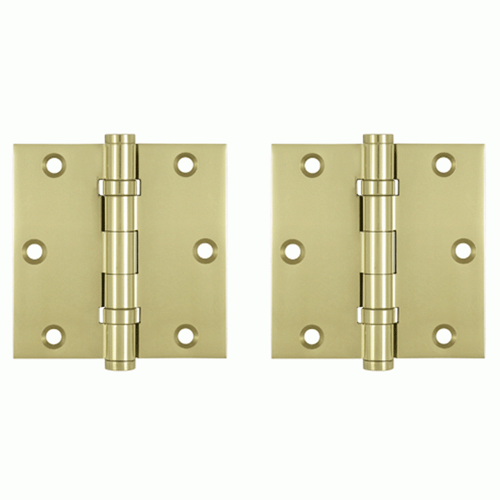 3 1/2 X 3 1/2 Inch Double Ball Bearing Hinge Interchangeable Finials (Square Corner, Unlacquered Brass Finish) DELTANA