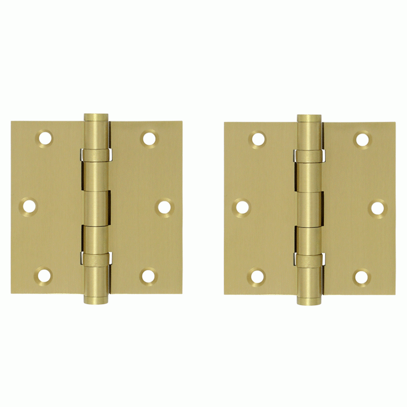 3 1/2 X 3 1/2 Inch Double Ball Bearing Hinge Interchangeable Finials (Square Corner, Brushed Brass Finish) DELTANA