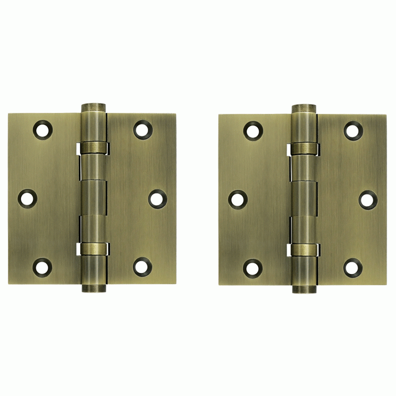 3 1/2 X 3 1/2 Inch Double Ball Bearing Hinge Interchangeable Finials (Square Corner, Antique Brass Finish) DELTANA