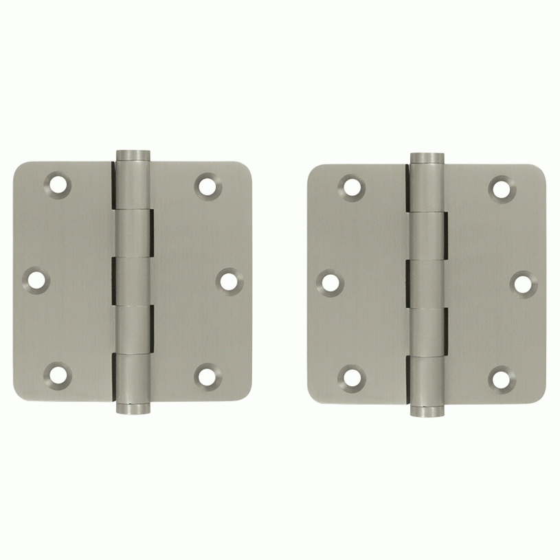 DELTANA Pair 3 1/2 Inch X 3 1/2 Inch Solid Brass Hinge Interchangeable Finials (1/4 Radius Corner, Brushed Nickel Finish)