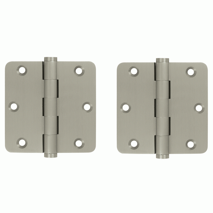 DELTANA Pair 3 1/2 Inch X 3 1/2 Inch Solid Brass Hinge Interchangeable Finials (1/4 Radius Corner, Brushed Nickel Finish)