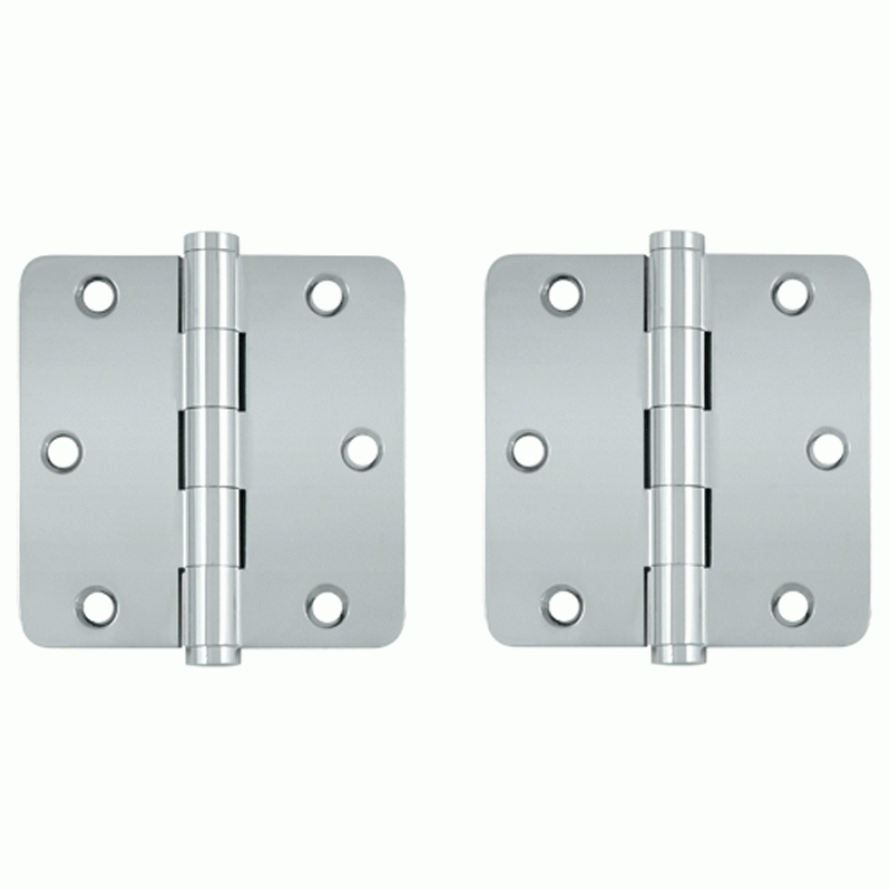 DELTANA Pair 3 1/2 Inch X 3 1/2 Inch Solid Brass Hinge Interchangeable Finials (1/4 Radius Corner, Chrome Finish)